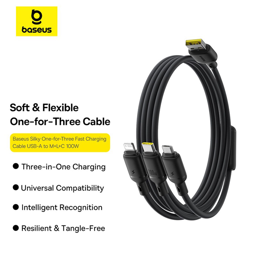 Kabl za punjenje USB-A - Lightning / microUSB / USB-C Baseus Silky 3in1, 100W, 1.5m, Crni P10377705123-00
