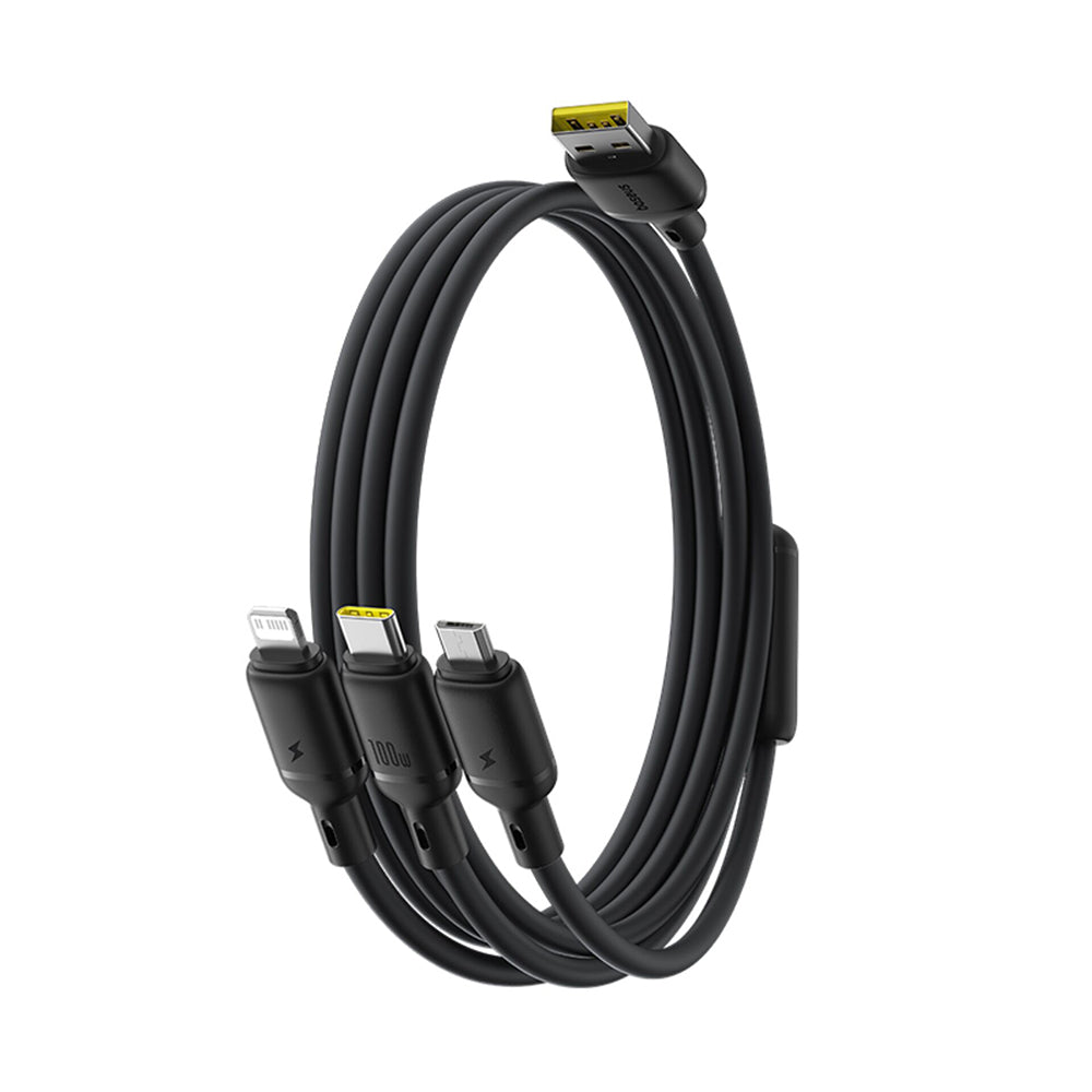Kabl za punjenje USB-A - Lightning / microUSB / USB-C Baseus Silky 3in1, 100W, 1.5m, Crni P10377705123-00