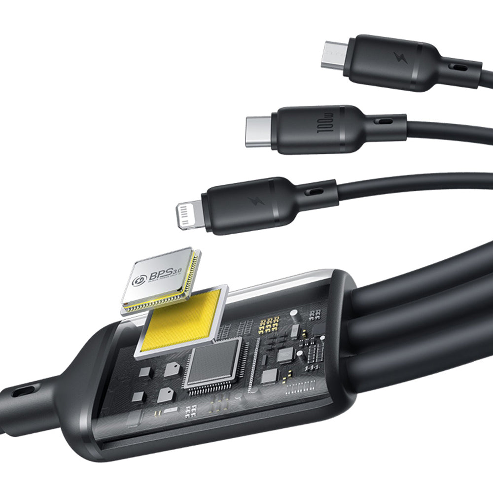 Kabl za punjenje USB-A - Lightning / microUSB / USB-C Baseus Silky 3in1, 100W, 1.5m, Crni P10377705123-00