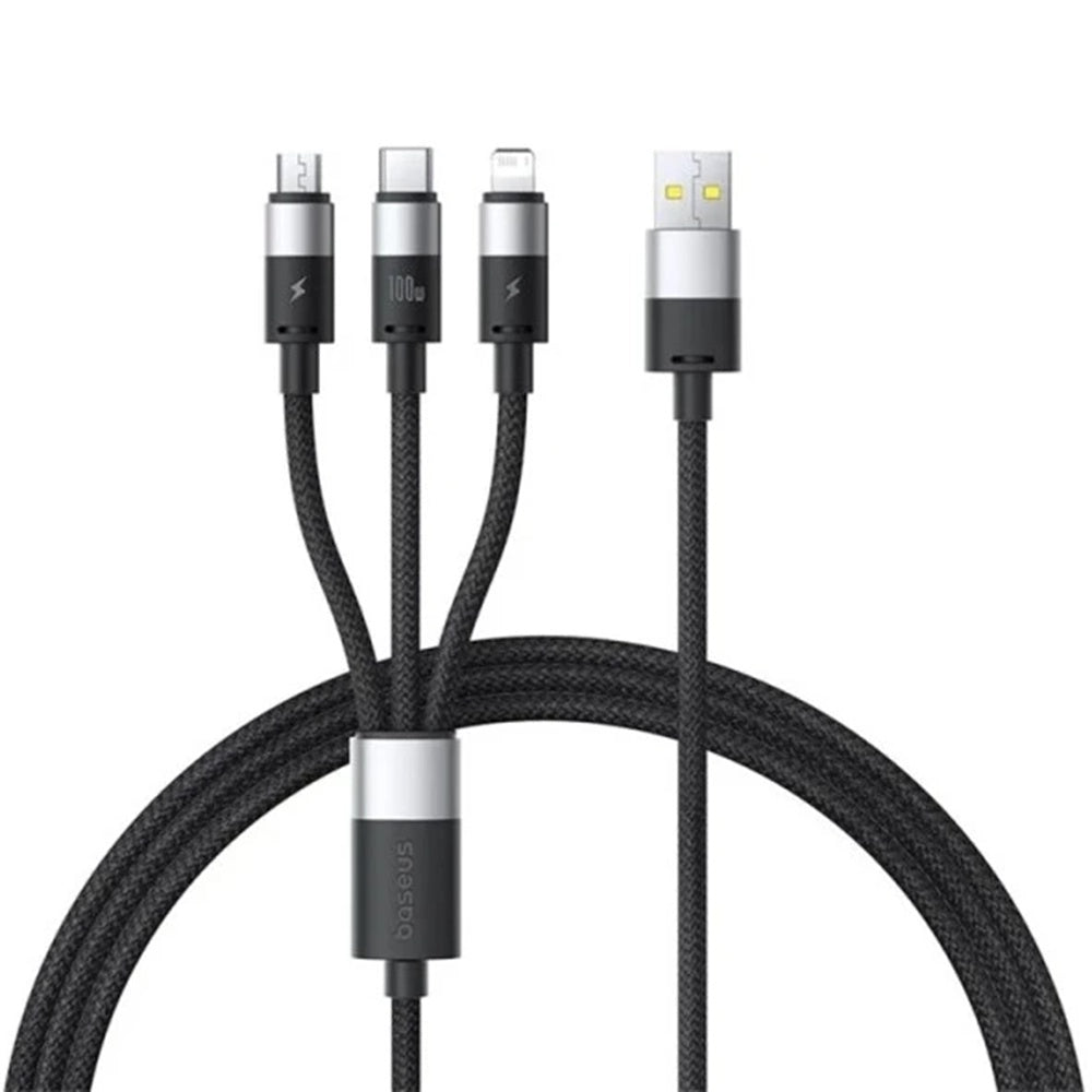 Kabl za punjenje USB-A - Lightning / microUSB / USB-C Baseus StarSpeed 3in1, 100W, 1.5m, Crni P10319900111-01