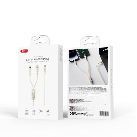 Kabl za punjenje USB-C - Lightning / USB-C XO Design NB-Q262 2u1, 100W, 1.2m, Bež