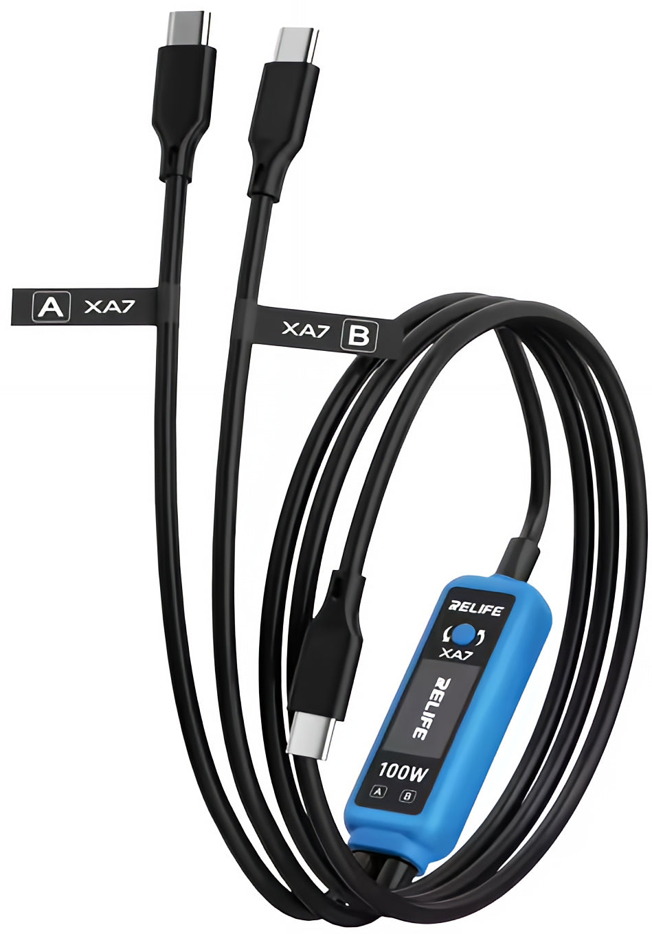 USB-C kabl za punjenje - 2 x USB-C Relife XA7 Display, 100W, 1.33m, Crna