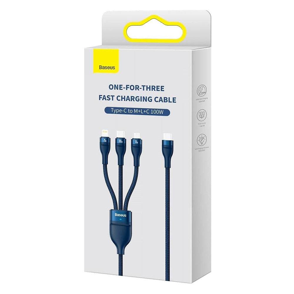 Kabl za punjenje USB-C - Lightning / microUSB / USB-C Baseus Flash Series II 3in1, 100W, 1.5m, Plavi P10382702121-01