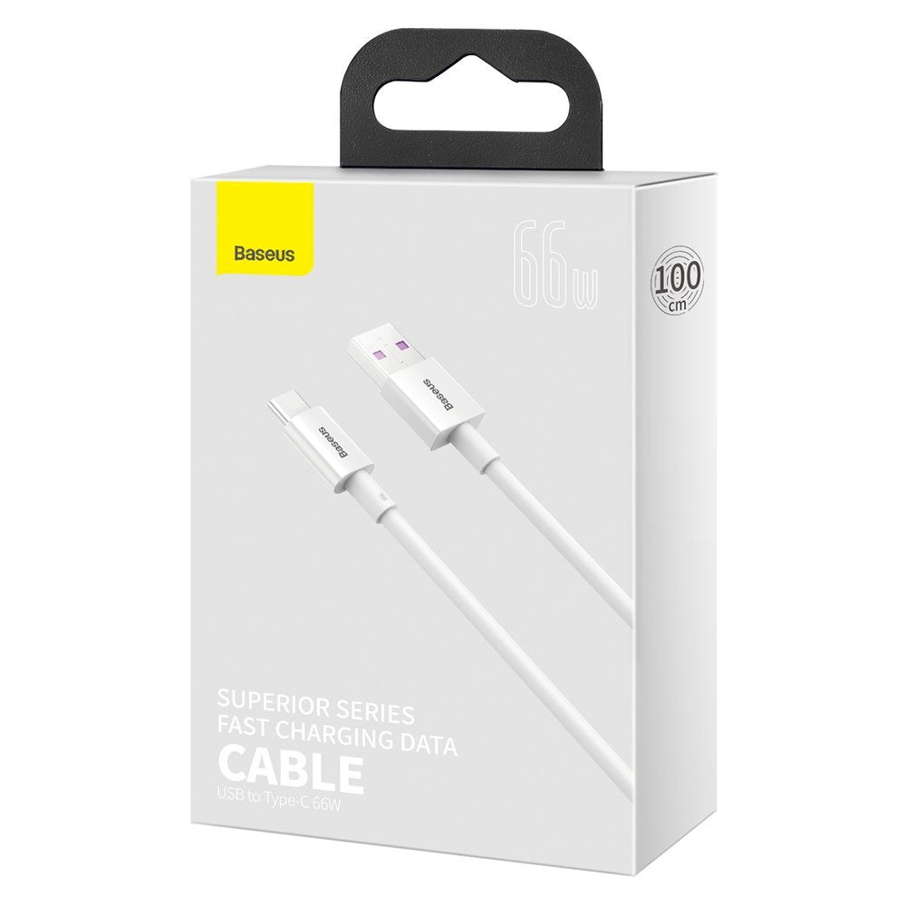 Kabl za Prenos Podataka i Punjenje USB-A - USB-C Baseus Superior Series, 66W, 1m, Beli CATYS-02