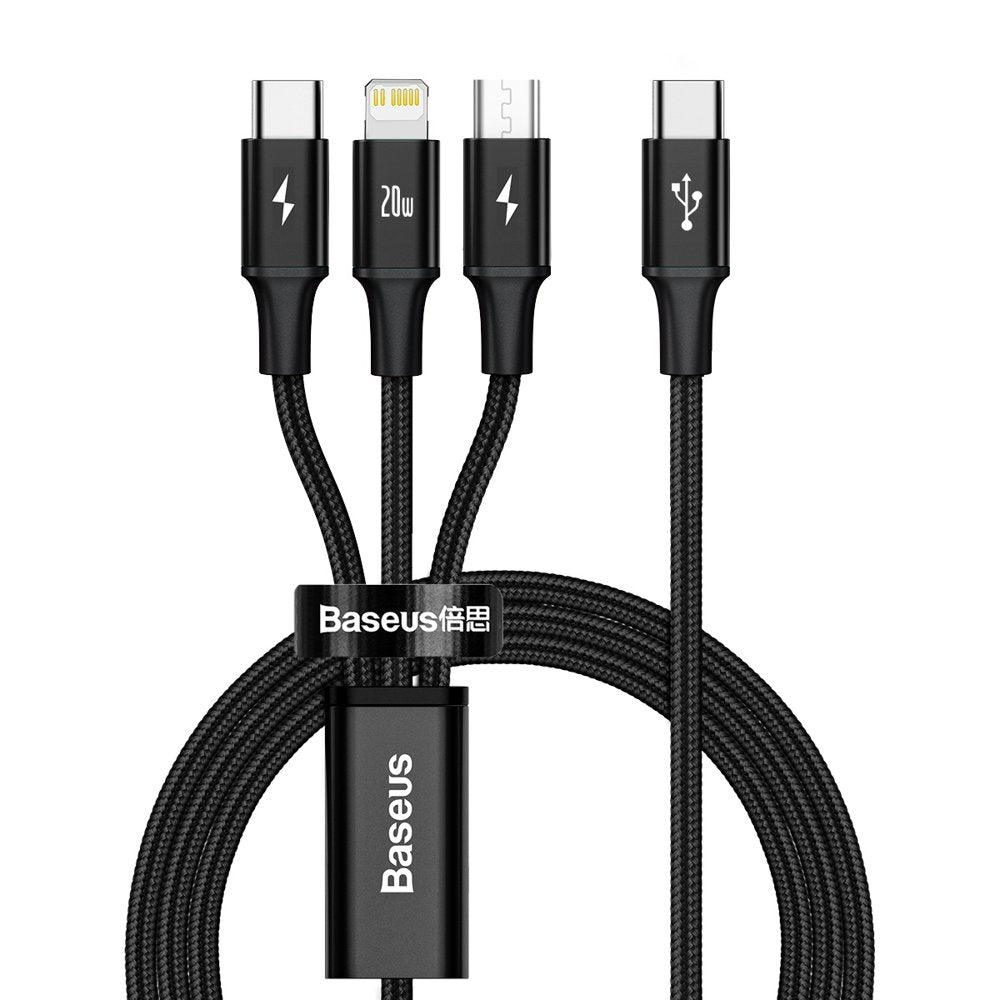Kabl za punjenje USB-C - Lightning / microUSB / USB-C Baseus Rapid 3in1, 20W, 1.5m, Crni CAMLT-SC01