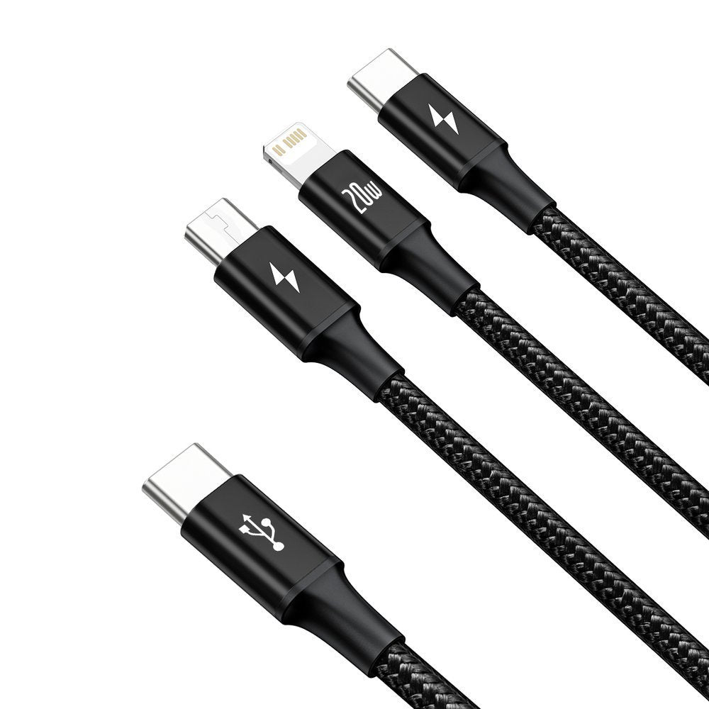 Kabl za punjenje USB-C - Lightning / microUSB / USB-C Baseus Rapid 3in1, 20W, 1.5m, Crni CAMLT-SC01