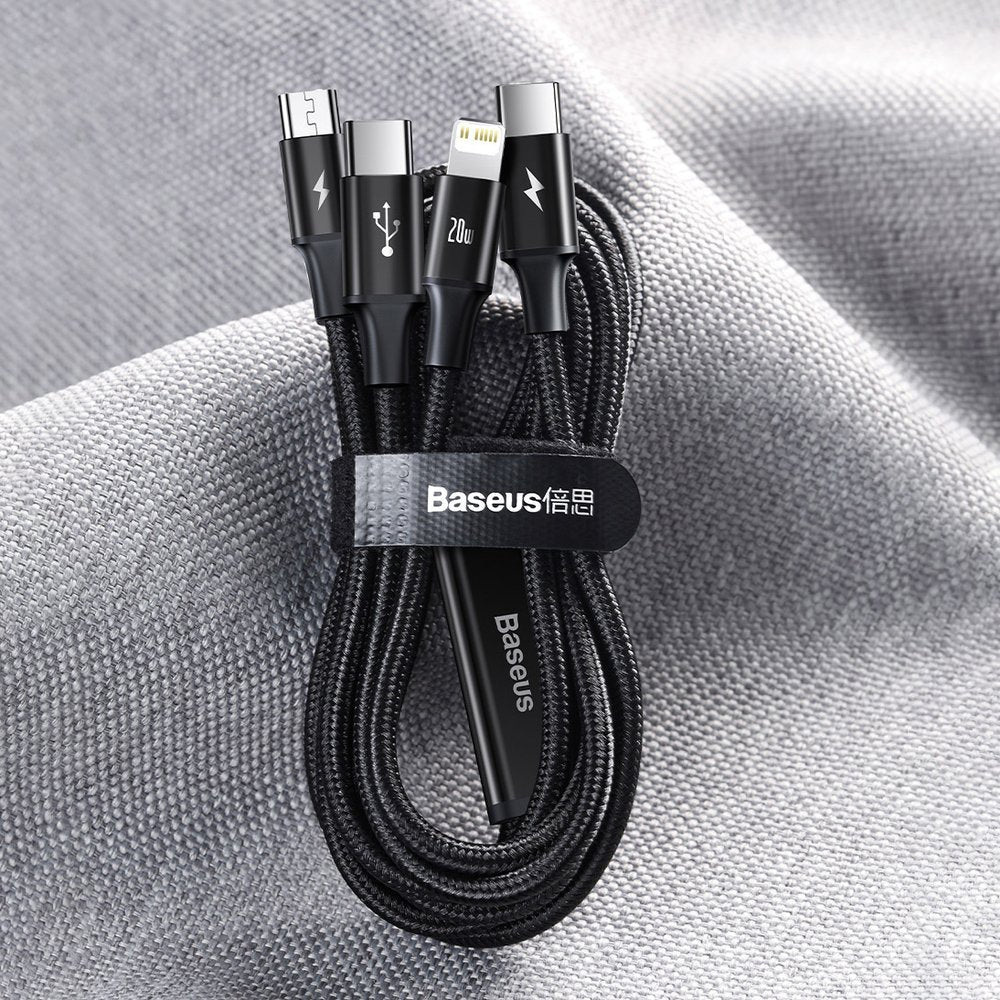 Kabl za punjenje USB-C - Lightning / microUSB / USB-C Baseus Rapid 3in1, 20W, 1.5m, Crni CAMLT-SC01