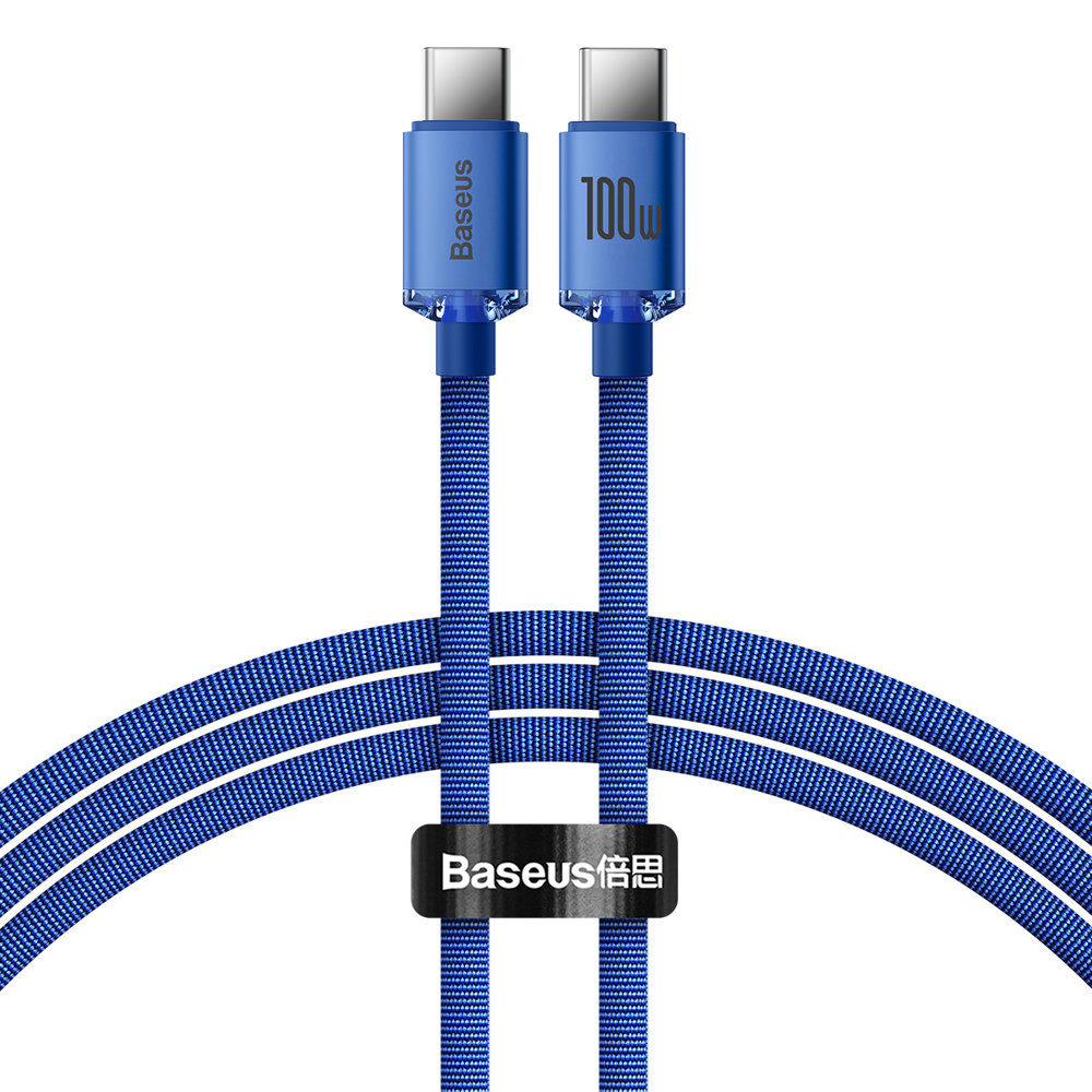 Kabl za prenos podataka i punjenje USB-C - USB-C Baseus Crystal Shine Series, 100W, 1.2m, Plavi CAJY000603