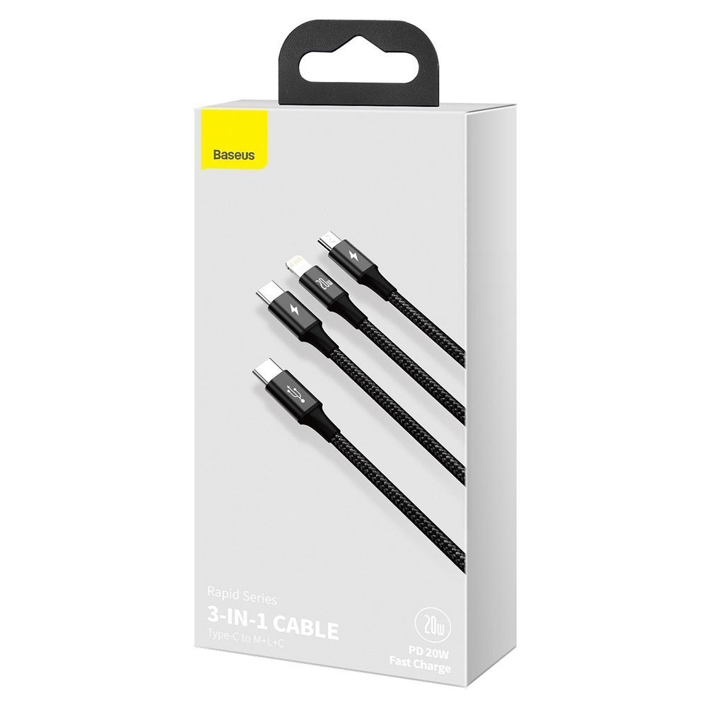 Kabl za punjenje USB-C - Lightning / microUSB / USB-C Baseus Rapid 3in1, 20W, 1.5m, Crni CAMLT-SC01