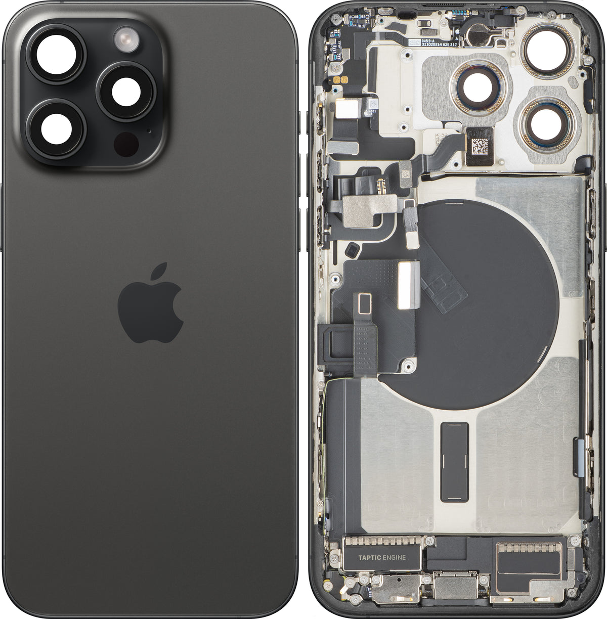 Poklopac baterije Apple iPhone 15 Pro Max, sa srednjim kućištem, kompletni delovi, crna (crni titanijum), Swap Premium