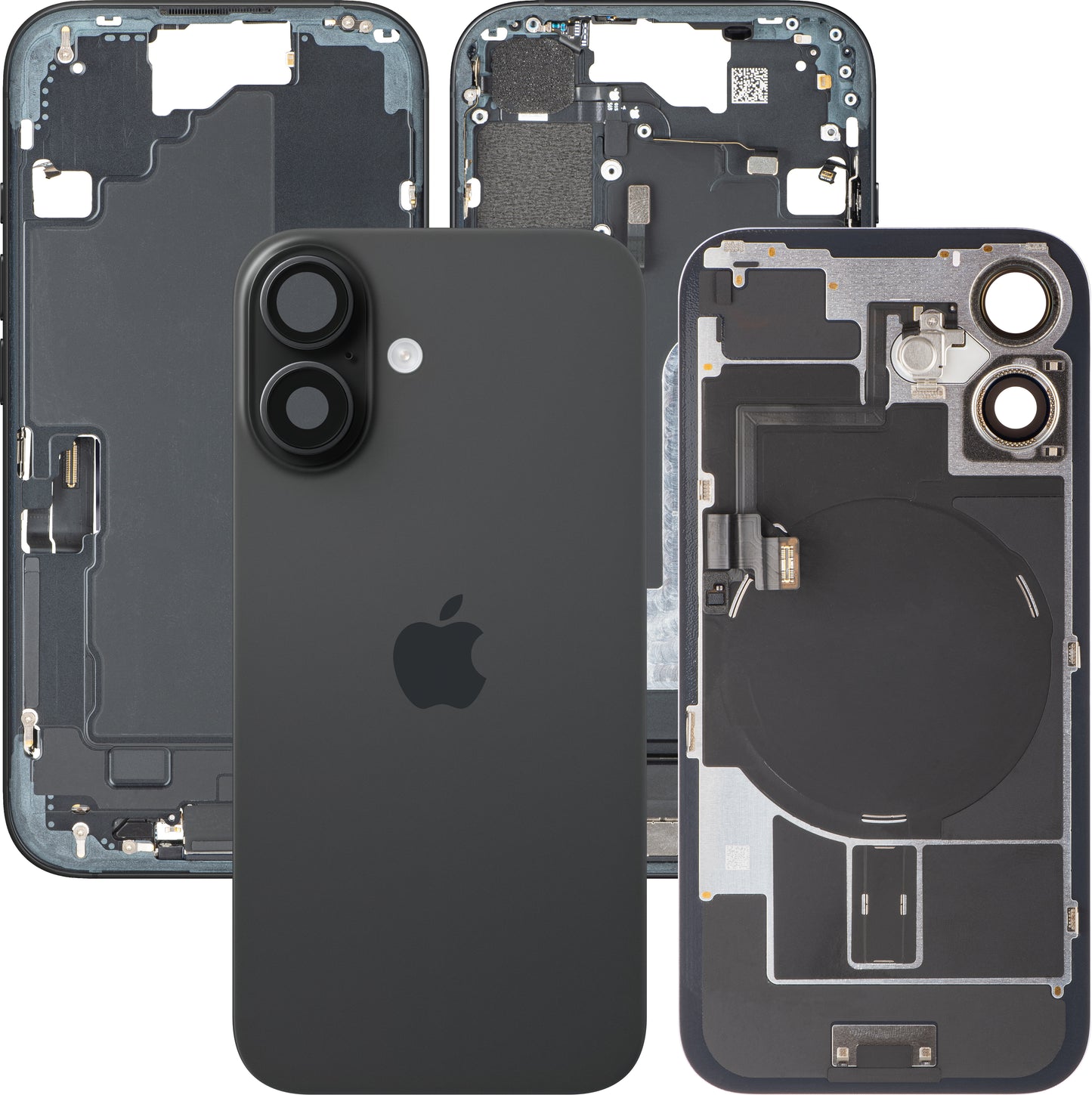 Kućište baterije Apple iPhone 16, sa srednjim delom kućišta, Komplet delova, Crno, Zamena