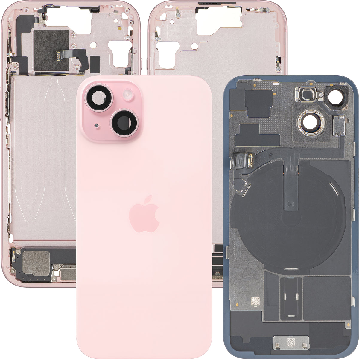 Poklopac baterije Apple iPhone 15, sa srednjim kućištem, kompletni delovi, roze, Swap Premium