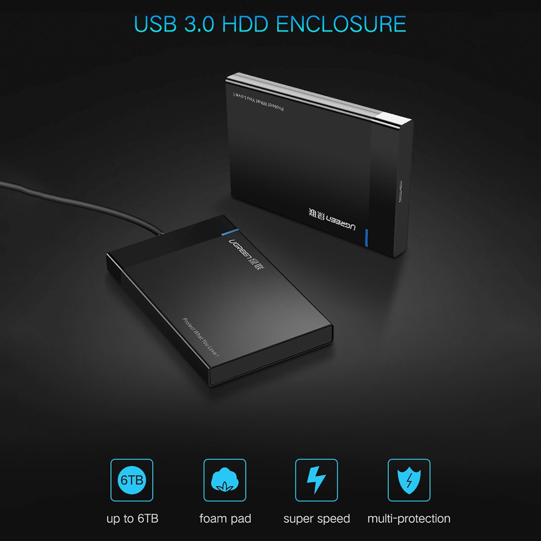 Rack UGREEN US221 za HDD / SSD SATA 2.5inch, USB 3.0, Crni