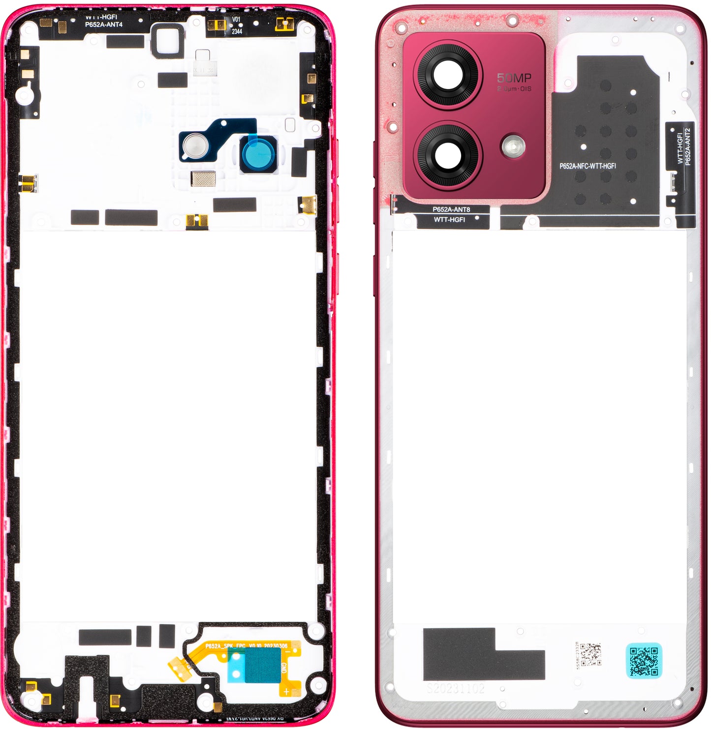 Carcasa Mijloc Motorola Moto G84, Crvena (Viva Magenta), Service Pack 5S58C23328