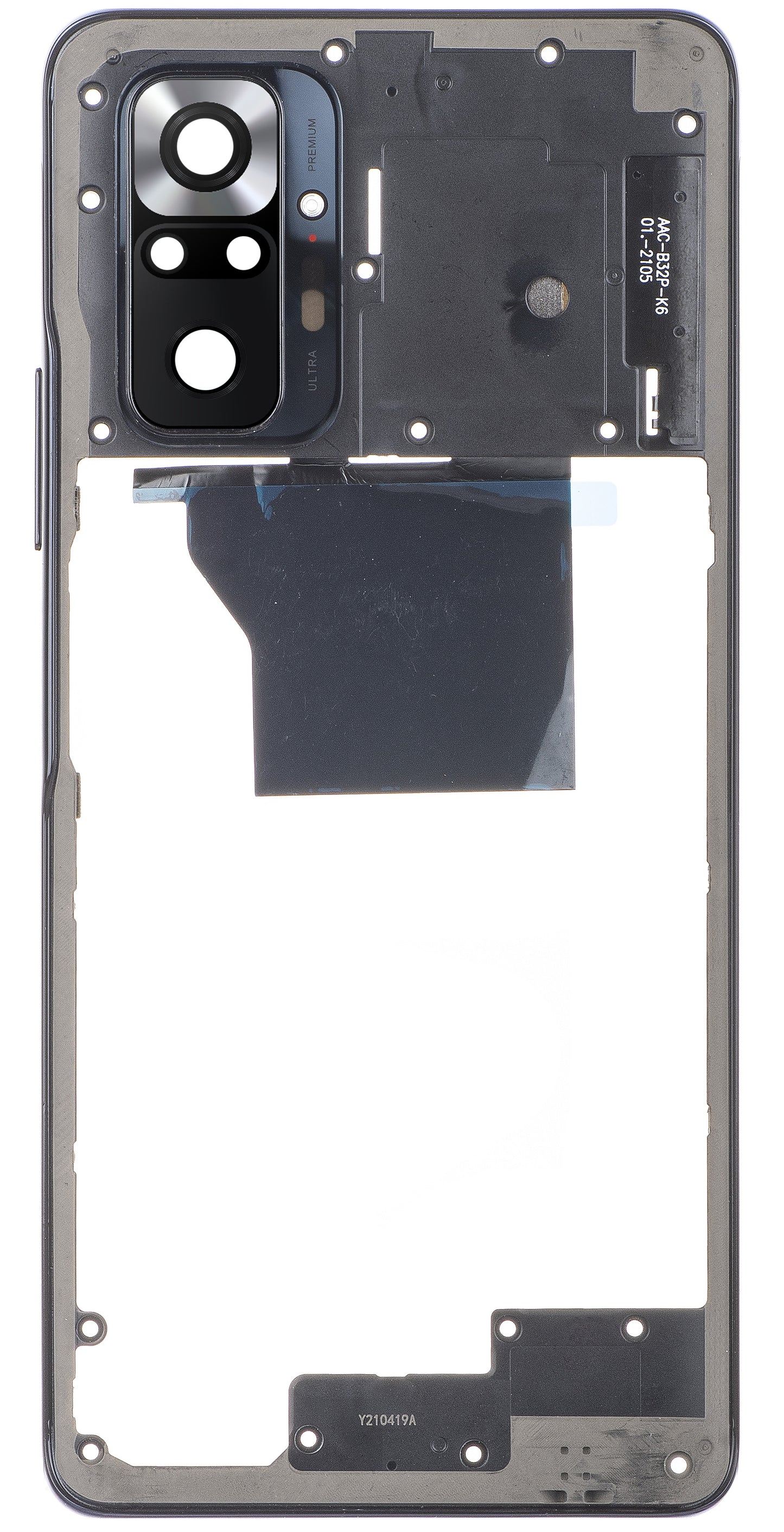 Srednji okvir - Staklo zadnje kamere Xiaomi Redmi Note 10 Pro, Siva