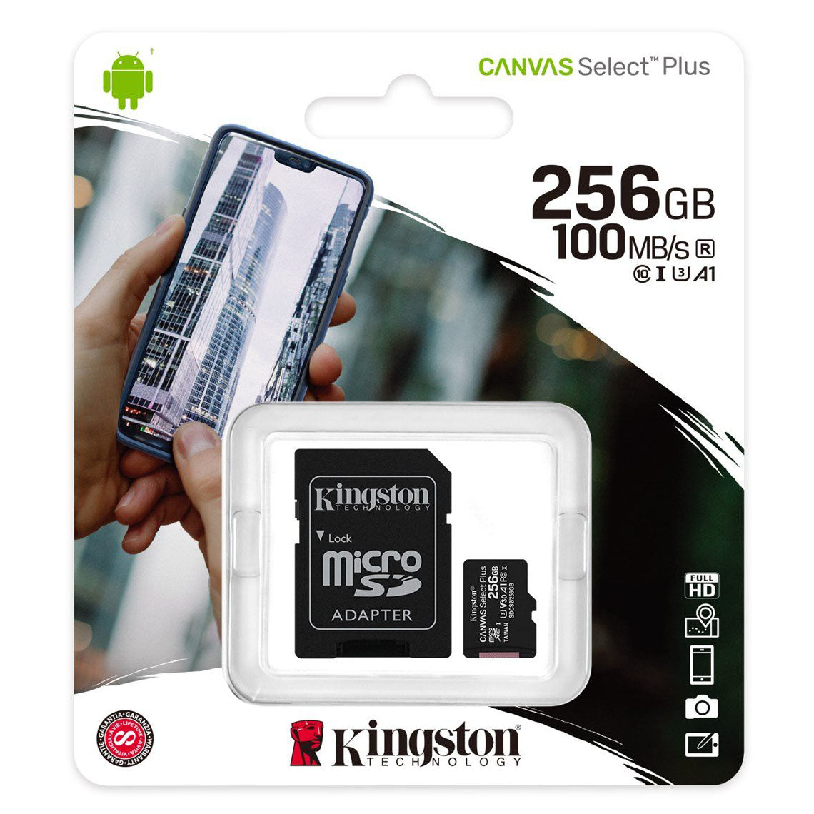 Memorijska kartica microSDXC Kingston Canvas Select Plus Android A1, 256Gb, Klasa 10 / UHS-1 U3, sa adapterom SDCS2/256GB