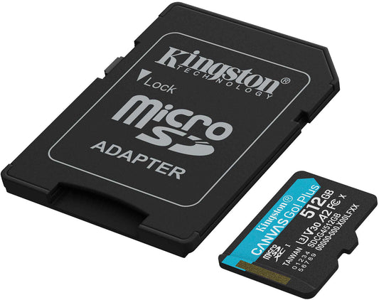 Memorijska kartica microSDXC Kingston Canvas Go Plus Android A2, 512Gb, Klasa 10 / UHS-1 U3, Sa adapterom SDCG4/512GB