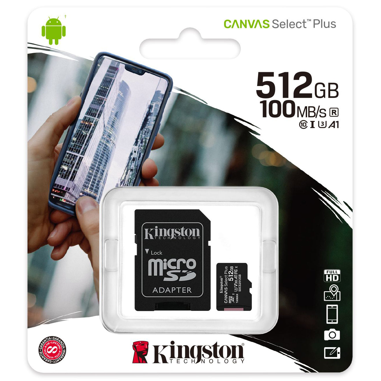 Memorijska kartica microSDXC Kingston Canvas Select Plus Android A1, 512Gb, Klasa 10 / UHS-1 U3, sa adapterom SDCS2/512GB
