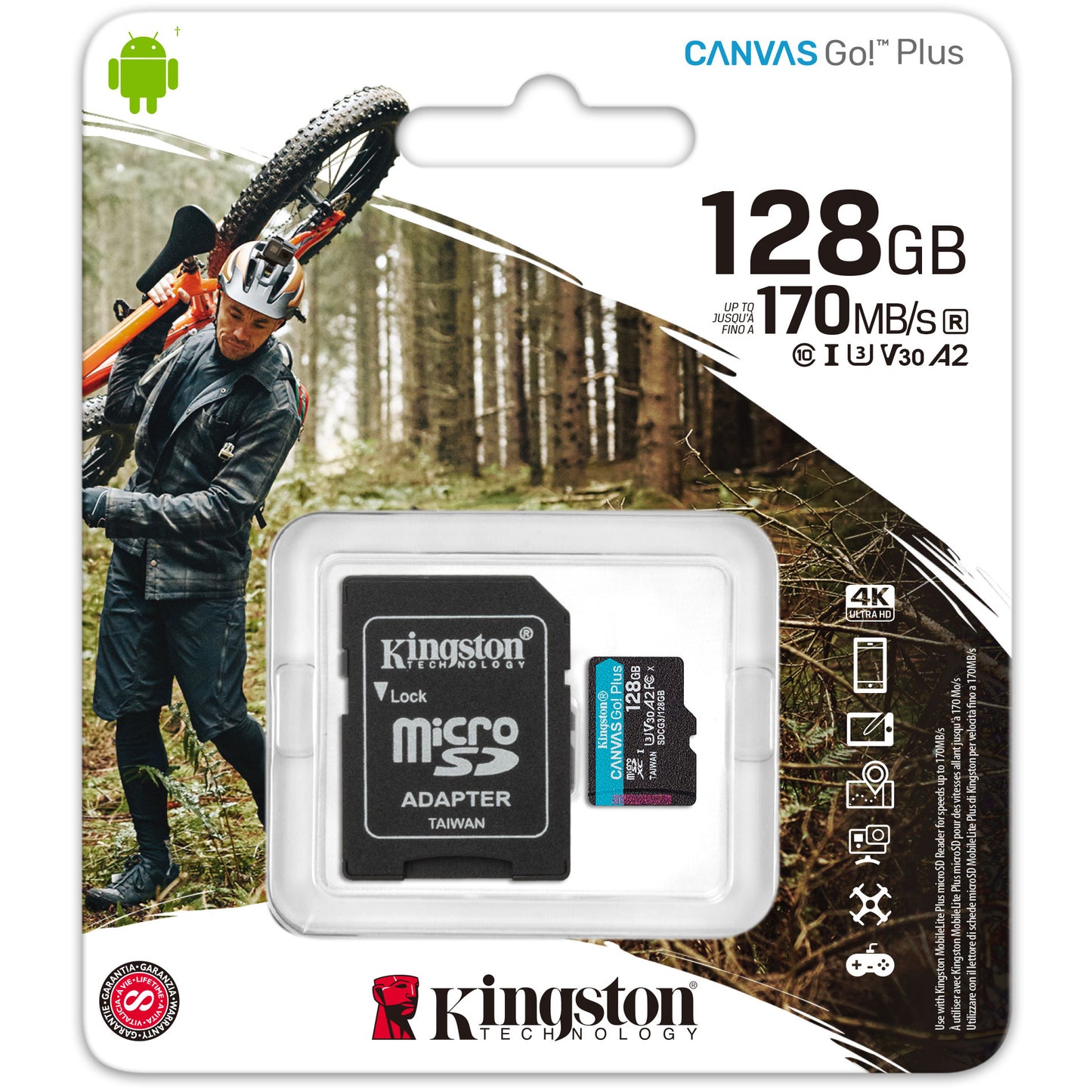 Memorijska kartica microSDXC Kingston Canvas Go Plus Android A2, 128Gb, Klasa 10 / UHS-1 U3, Sa Adapterom SDCG3/128GB
