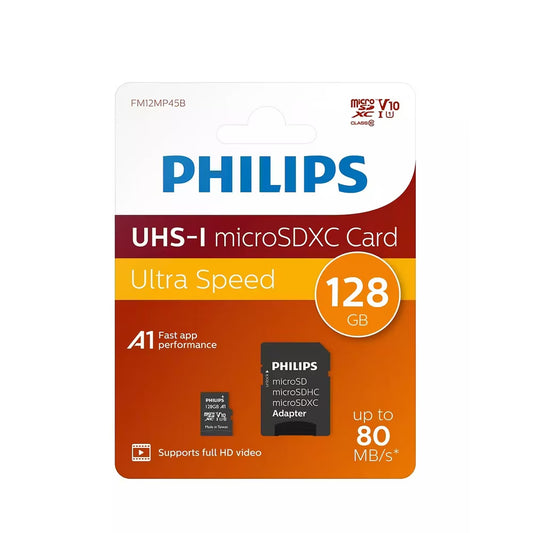 Memorijska kartica microSDXC Philips, 128Gb, Klasa 10 / UHS-1 U1, Sa adapterom FM12MP45B/10