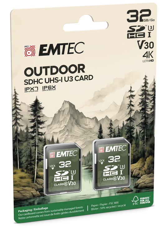 SDHC memorijska kartica Emtec Rugged Outdoor, 32Gb, Klasa 10 / UHS-1 U3, Set 2 komada ECMSD32GHC10ORP2