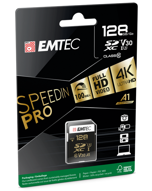 SDXC memorijska kartica Emtec SpeedIn Pro, 128Gb, Klasa 10 / UHS-1 U3 ECMSD128GXC10SP