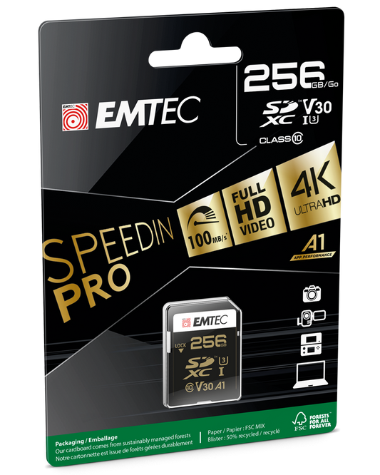 SDXC memorijska kartica Emtec SpeedIn Pro, 256Gb, Klasa 10 / UHS-1 U3 ECMSD256GXC10SP