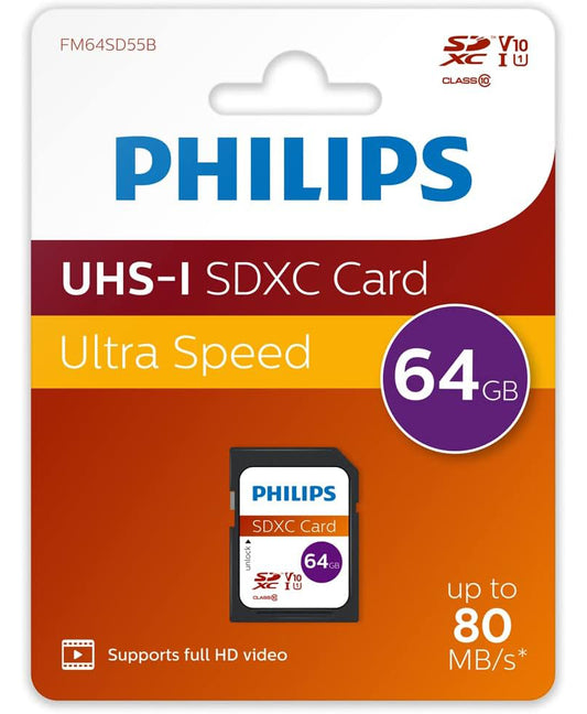 SDXC memorijska kartica Philips, 64Gb, Klasa 10 / UHS-1 U1 FM64SD55B/00