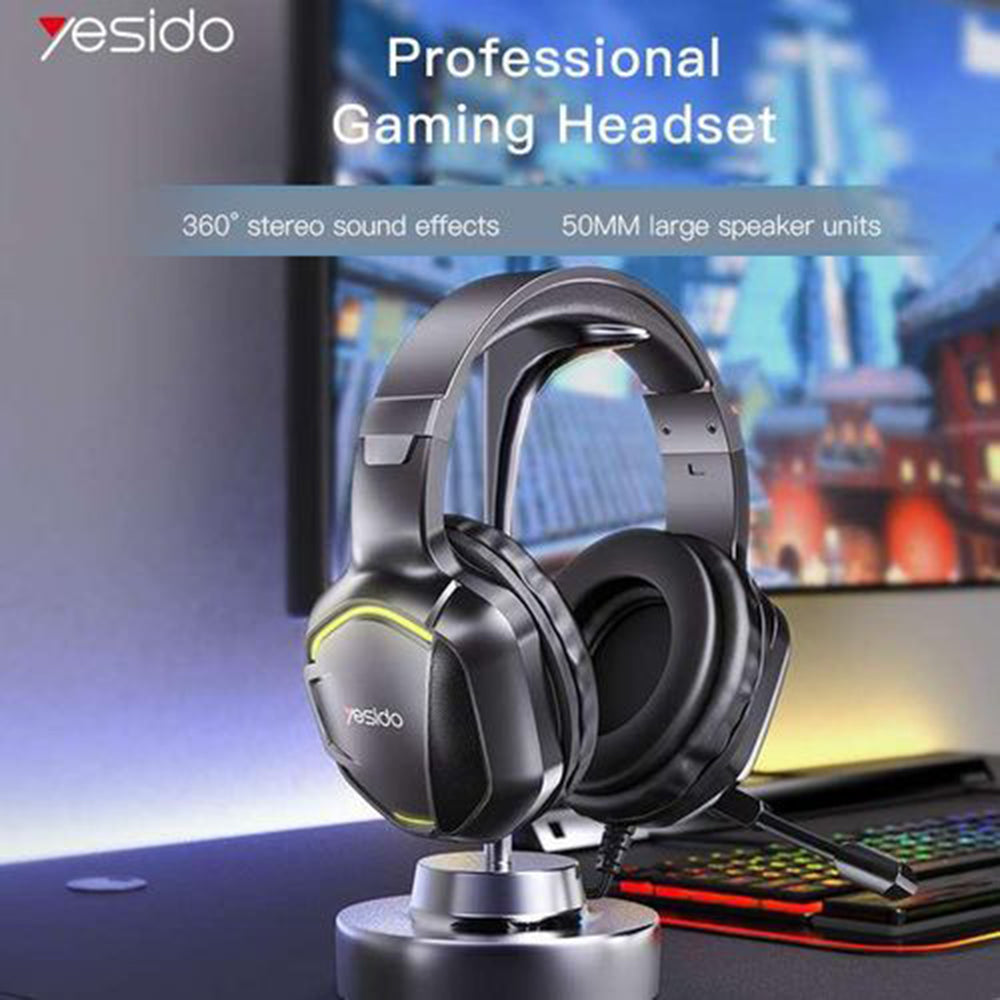 Slušalice za igranje 3.5mm Yesido EK01, RGB, 1.2m, Crne