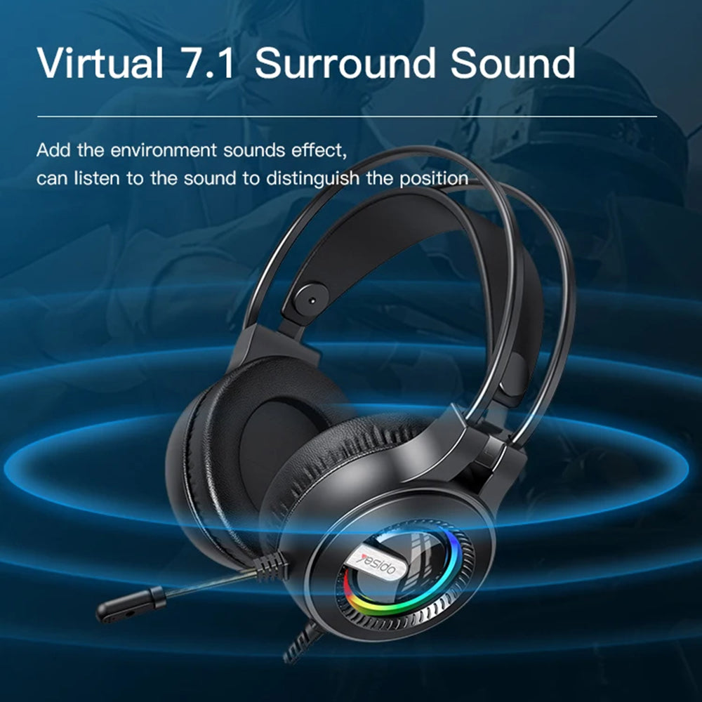 Slušalice za igranje 3.5mm Yesido EK02, RGB, 2.2m, Crne