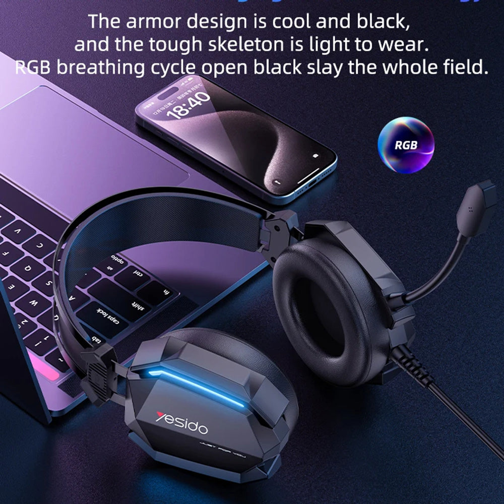 Gaming slušalice 3.5mm Yesido EK03, RGB, 2m, Crne