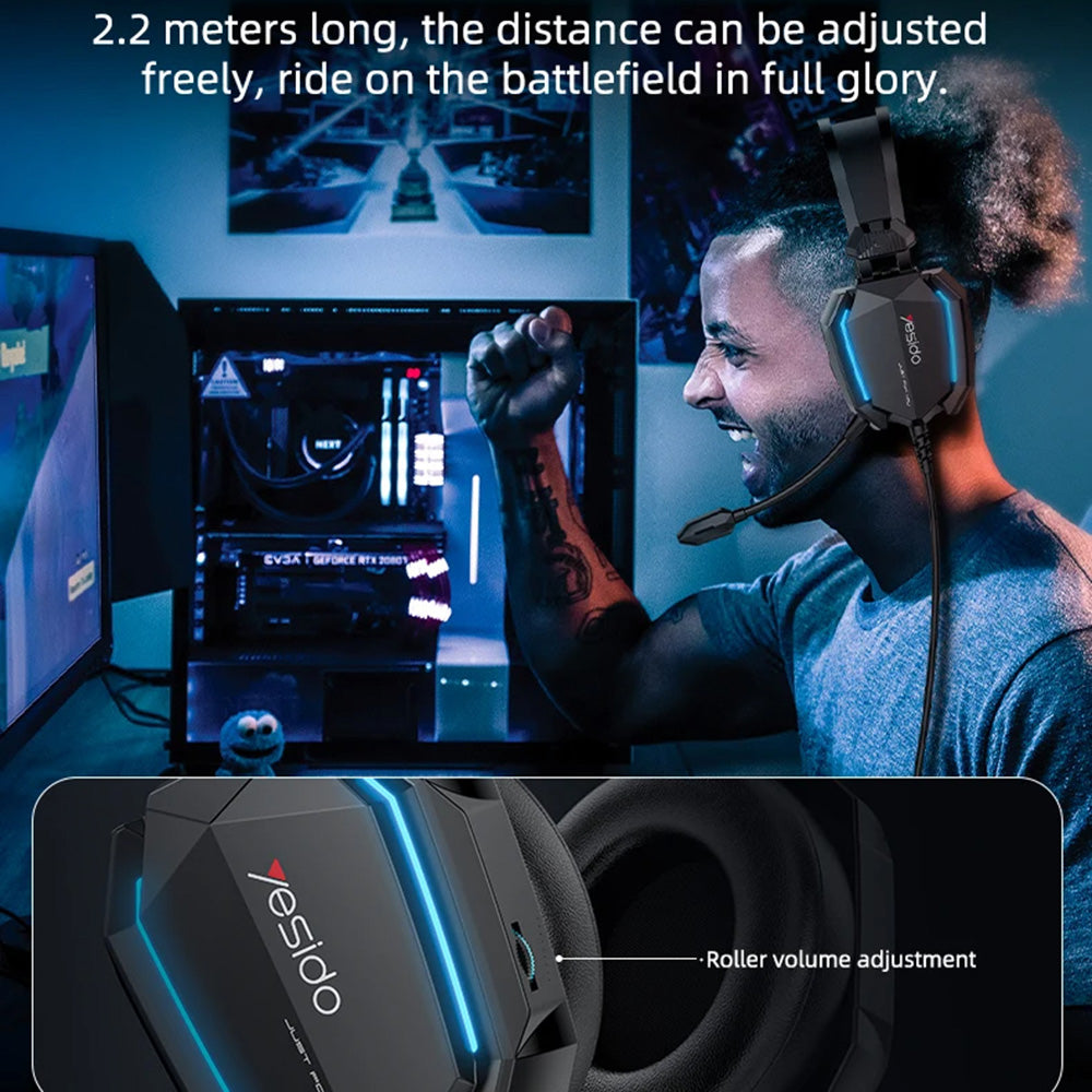 Gaming slušalice 3.5mm Yesido EK03, RGB, 2m, Crne