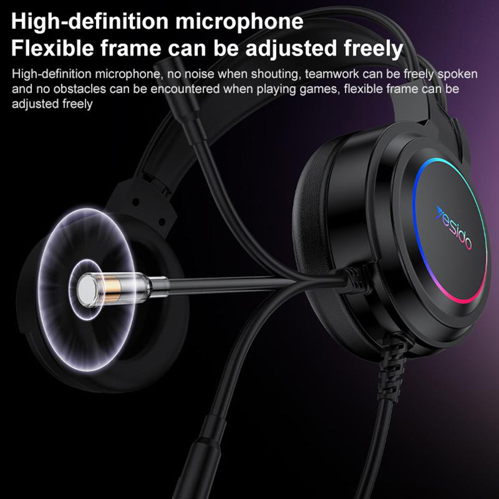 Gaming slušalice USB Yesido EK05, RGB, 1.2m, Crne