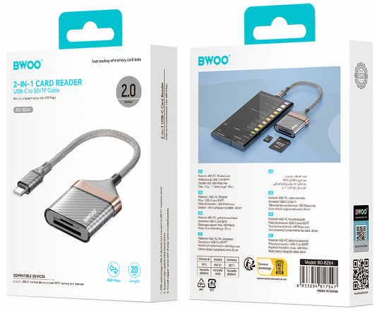 Čitač kartica USB-C BWOO BZ64, SD - microSD, Siva