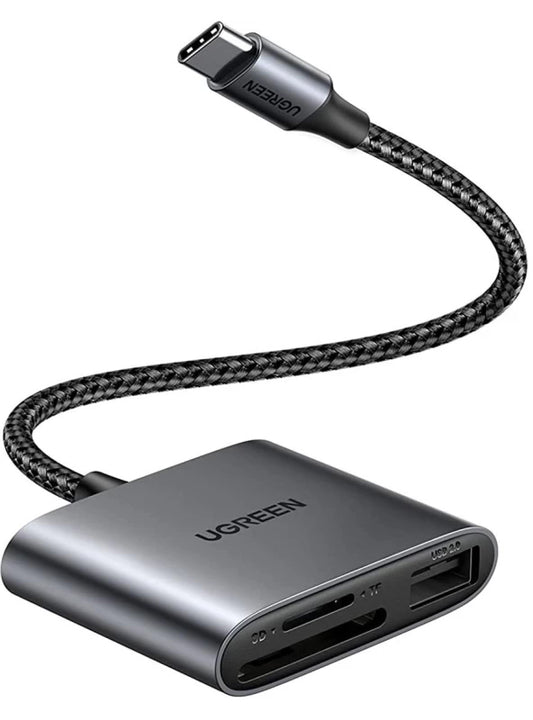 Čitač kartica USB-C UGREEN CM387, USB-A - SD - microSD, Crna