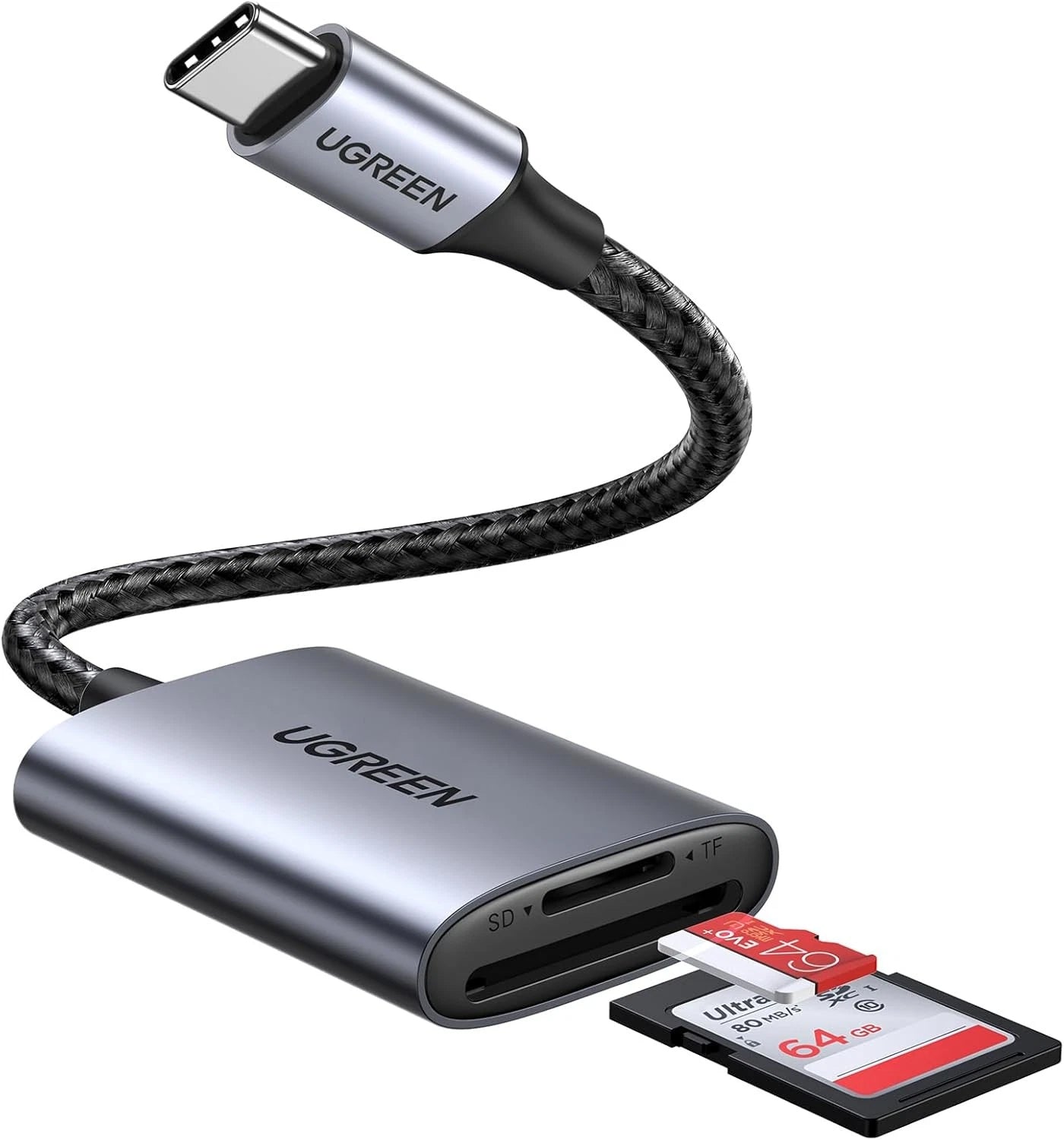 Čitač kartica USB-C UGREEN CM401, SD - microSD, Sivi