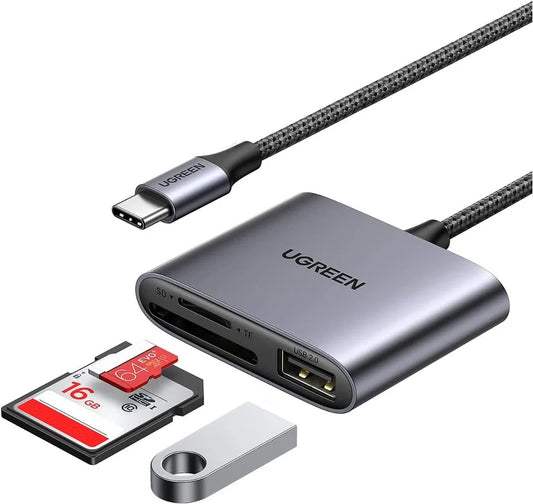 Čitač kartica USB-C UGREEN CM387, USB-A - SD - microSD, Crna