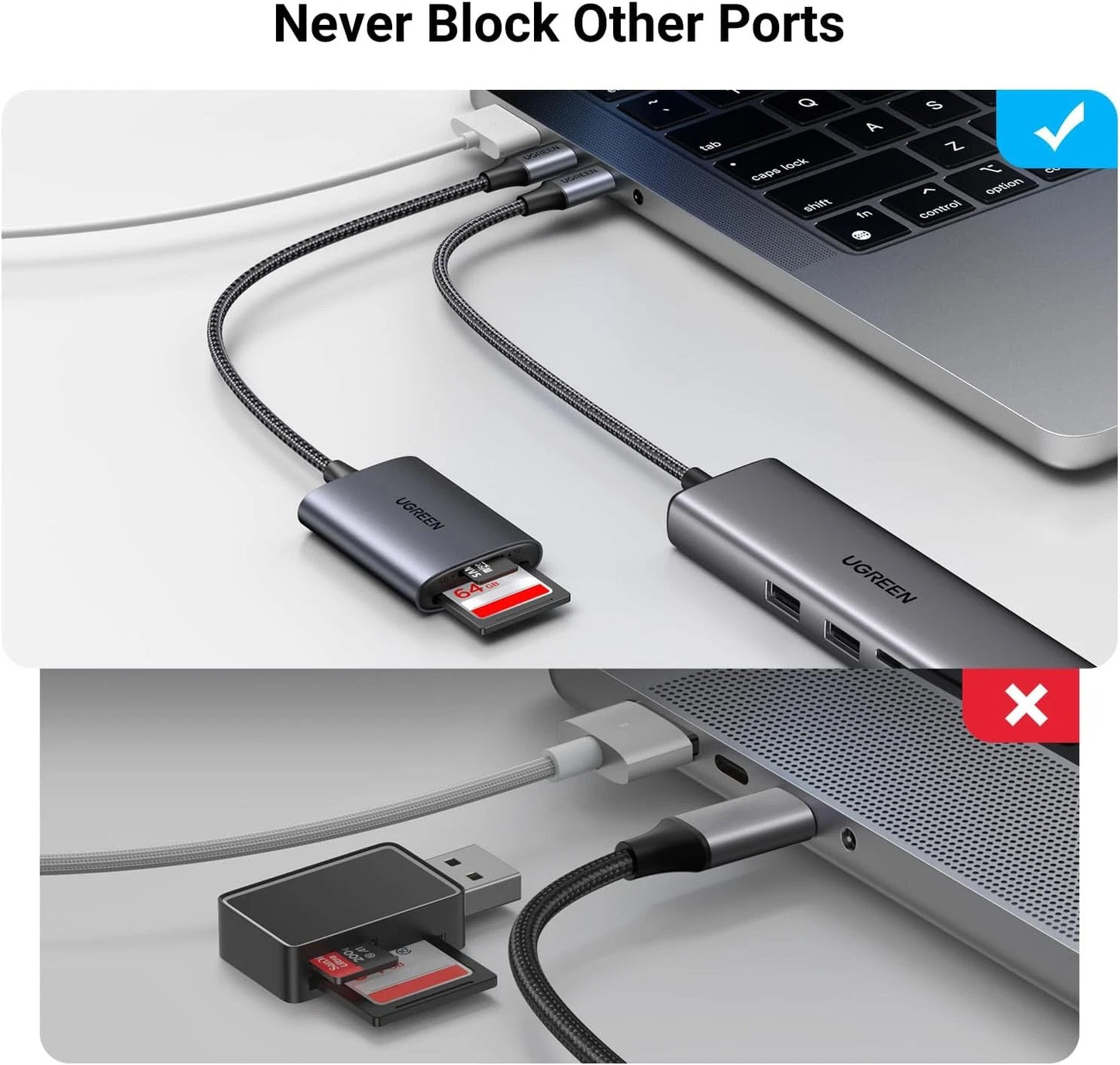 Čitač kartica USB-C UGREEN CM401, SD - microSD, Sivi