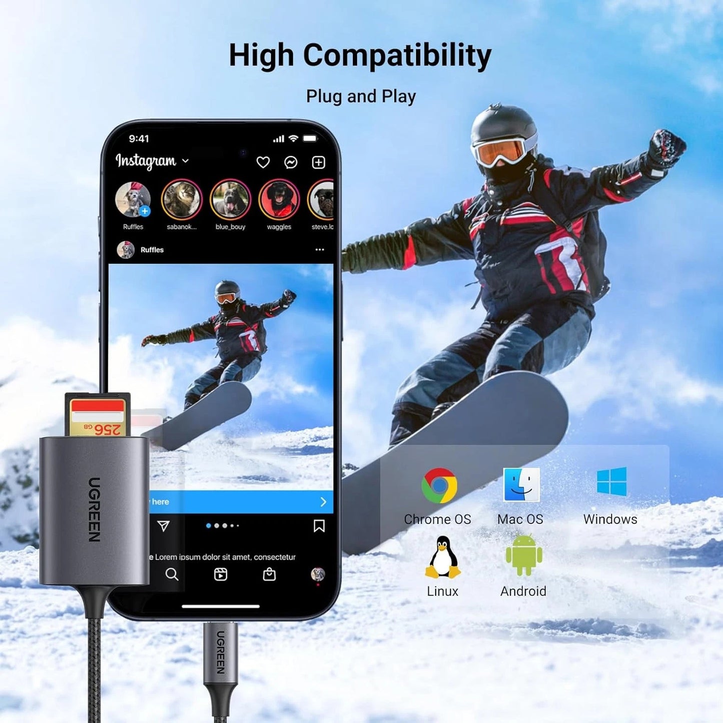 Čitač kartica USB-C UGREEN CM401, SD - microSD, Sivi