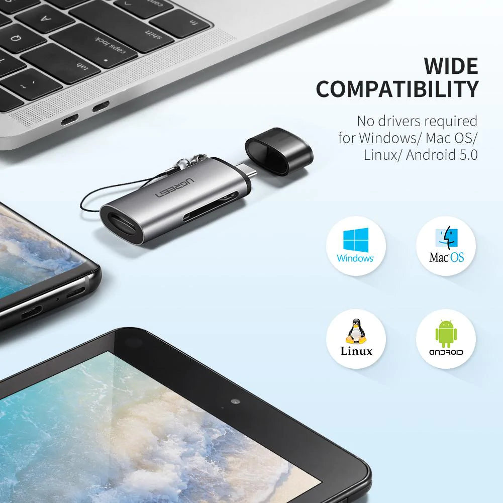 Čitač kartica USB-C UGREEN CM184, SD - microSD, Sivi