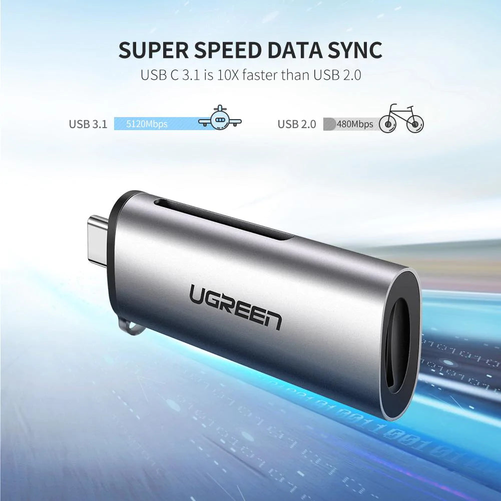 Čitač kartica USB-C UGREEN CM184, SD - microSD, Sivi