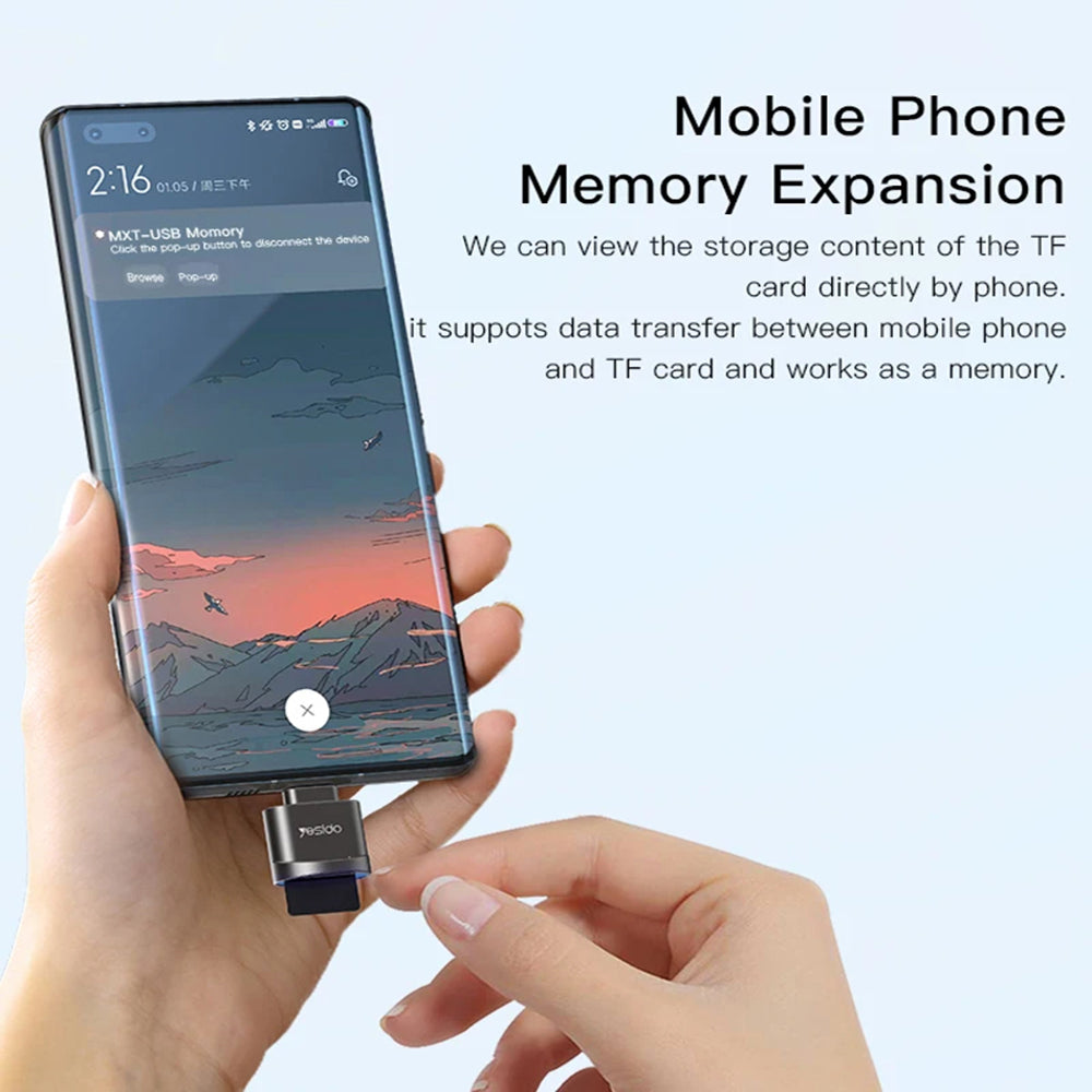 Čitač kartica USB-C Yesido GS19, microSD, Sivi