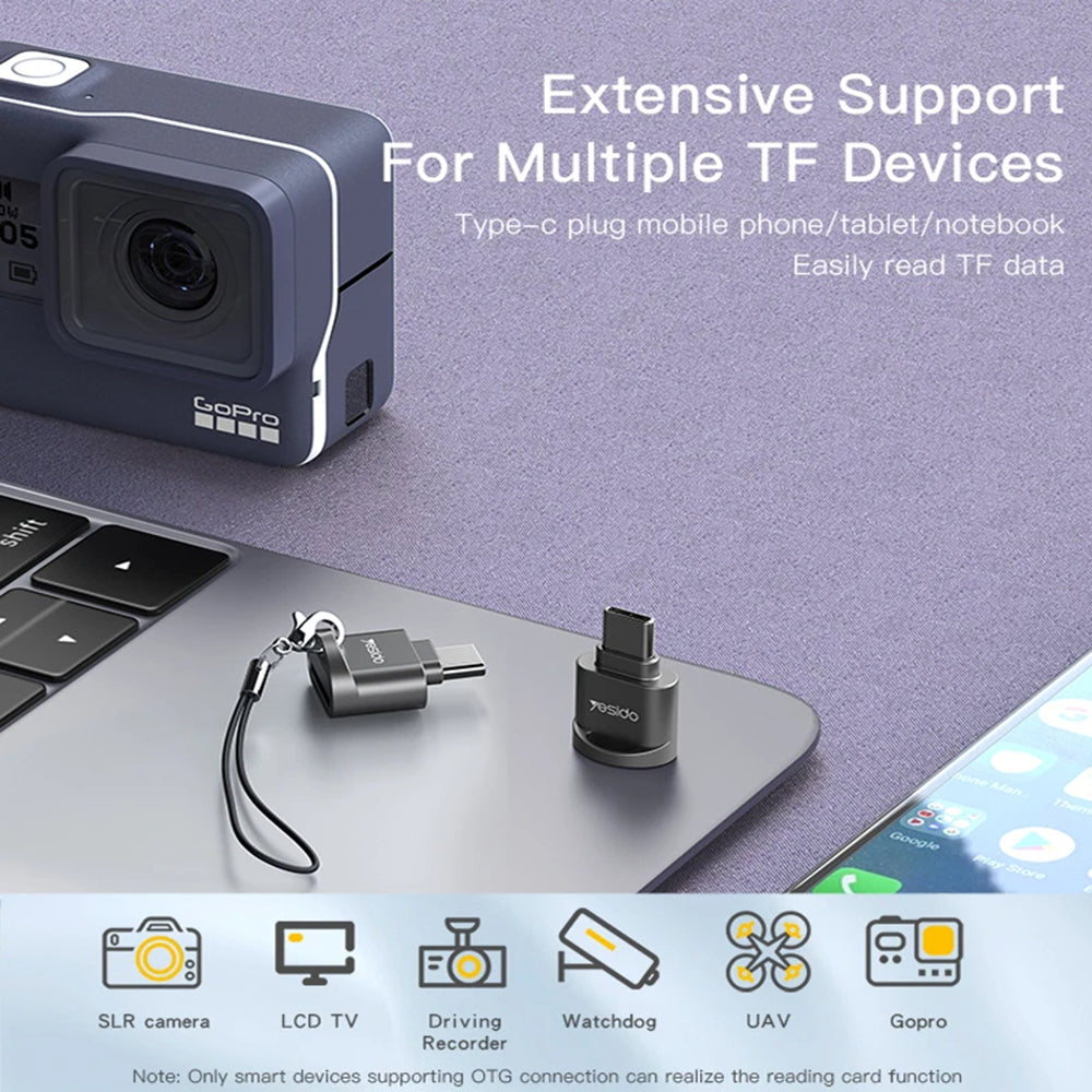 Čitač kartica USB-C Yesido GS19, microSD, Sivi