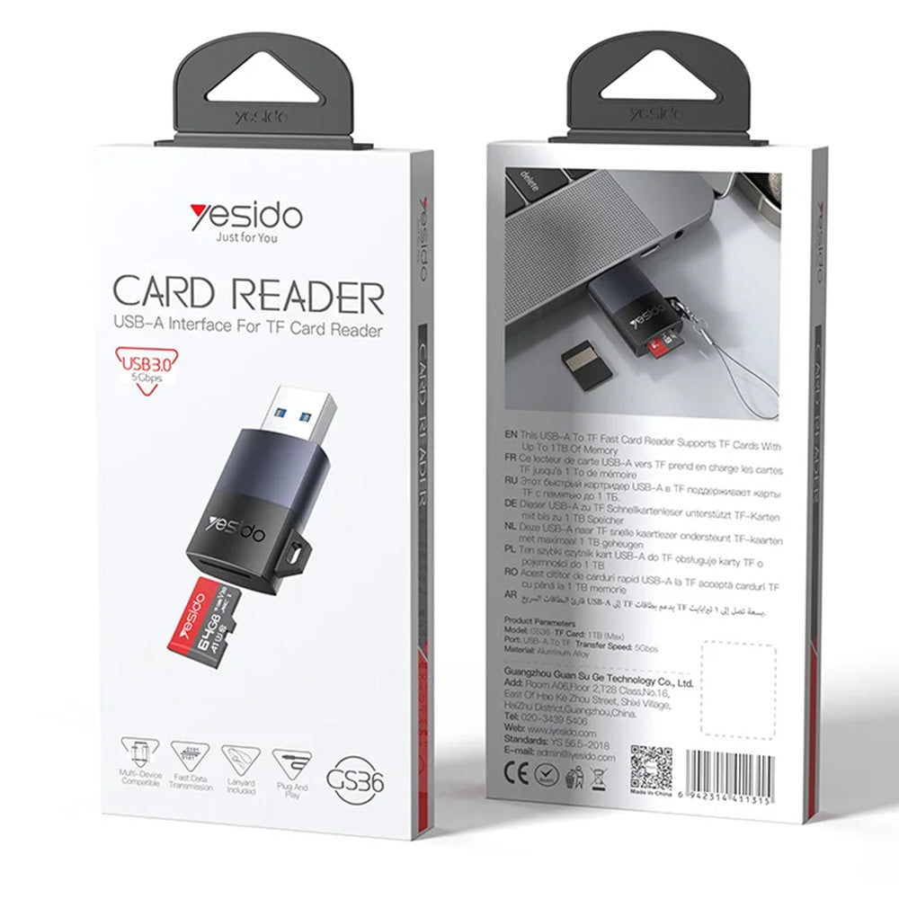 Čitač kartica USB 3.0 Yesido GS36, microSD, Crni