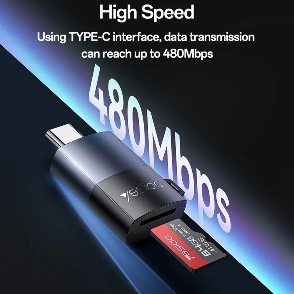 Čitač kartica USB-C Yesido GS37, microSD, Crni