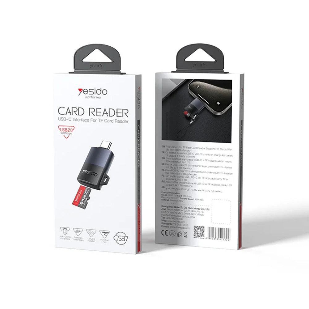 Čitač kartica USB-C Yesido GS37, microSD, Crni