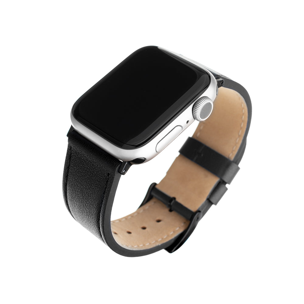 Kaiš Fixed Leather za Apple Watch 49mm / 46mm / 45mm / 44mm / 42mm serije, Crni