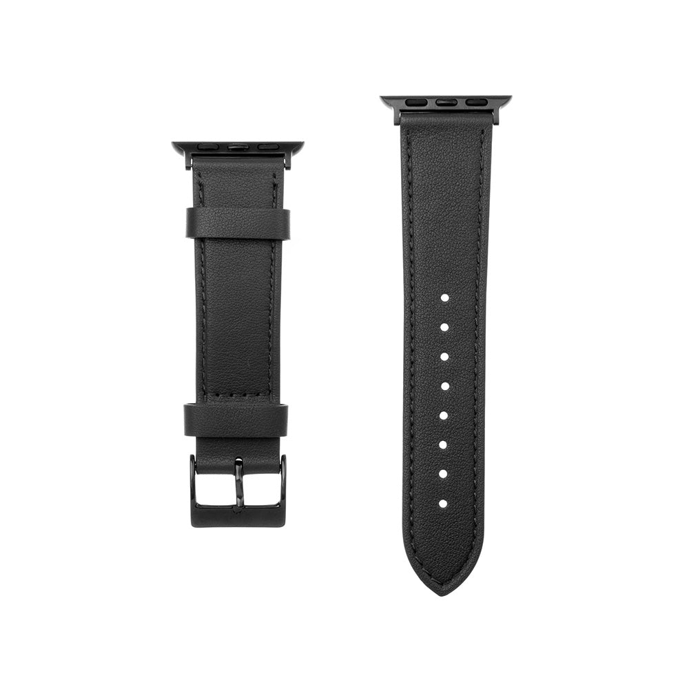 Kaiš Fixed Leather za Apple Watch 49mm / 46mm / 45mm / 44mm / 42mm serije, Crni