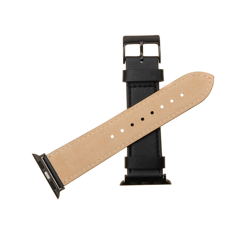 Kaiš Fixed Leather za Apple Watch 49mm / 46mm / 45mm / 44mm / 42mm serije, Crni