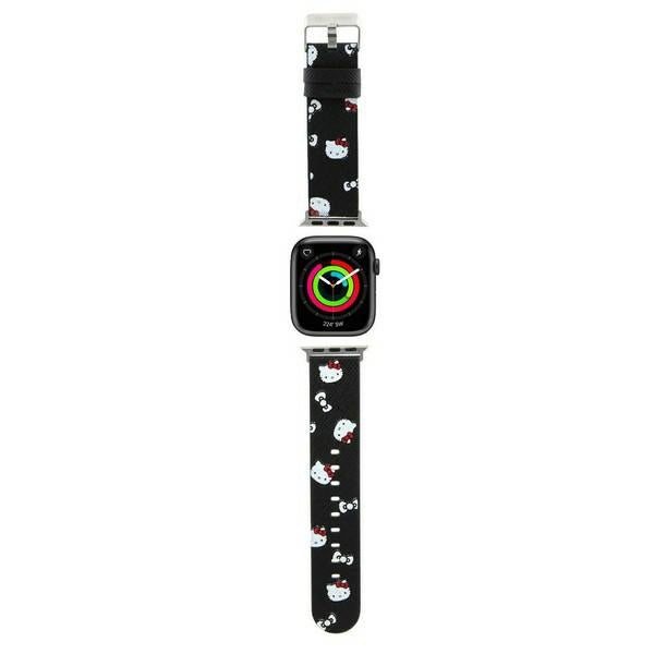 Kaiš Hello Kitty Leather Kitty & Bows za Apple Watch 42mm / 41mm / 40mm / 38mm seriju, Crna